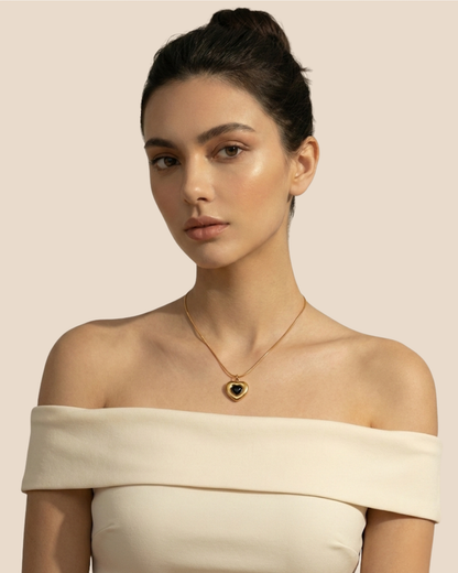 Golden Necklace with Black Enamel