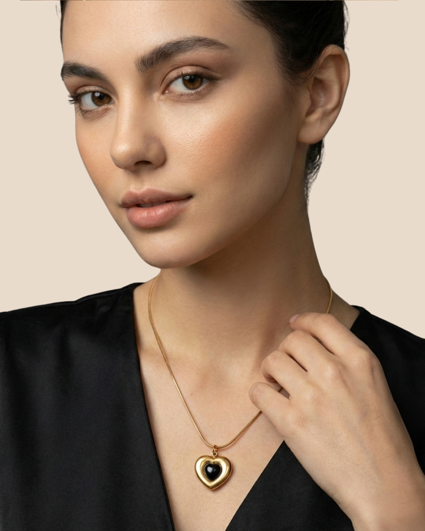 Golden Necklace with Black Enamel