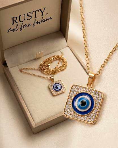 Square Evil Eye Pendant Necklace