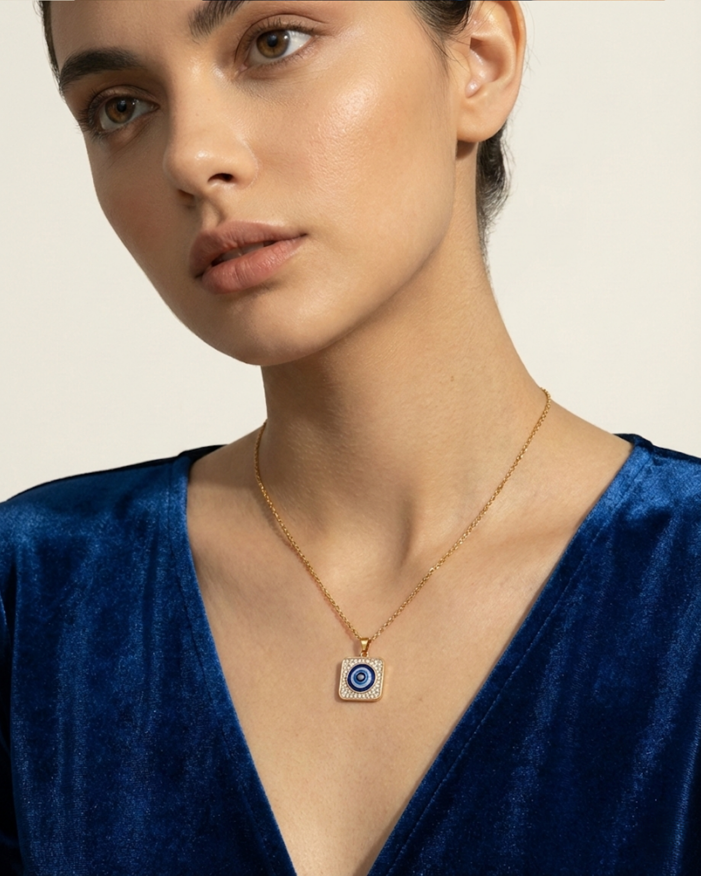 Square Evil Eye Pendant Necklace