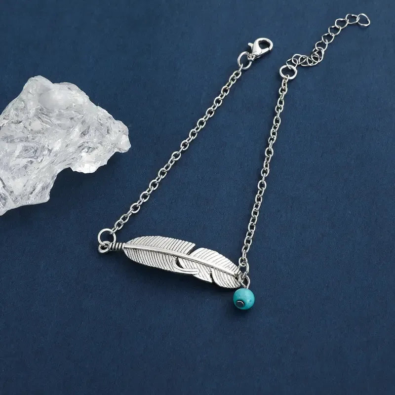 Rusty Feather Turquoise Anklet