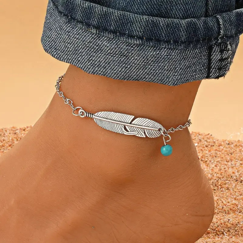 Rusty Feather Turquoise Anklet