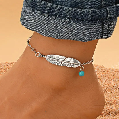 Rusty Feather Turquoise Anklet