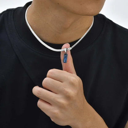 Rusty Silver Blue Stone Necklace