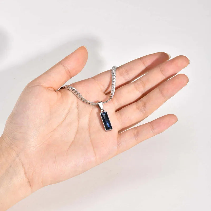 Rusty Silver Blue Stone Necklace