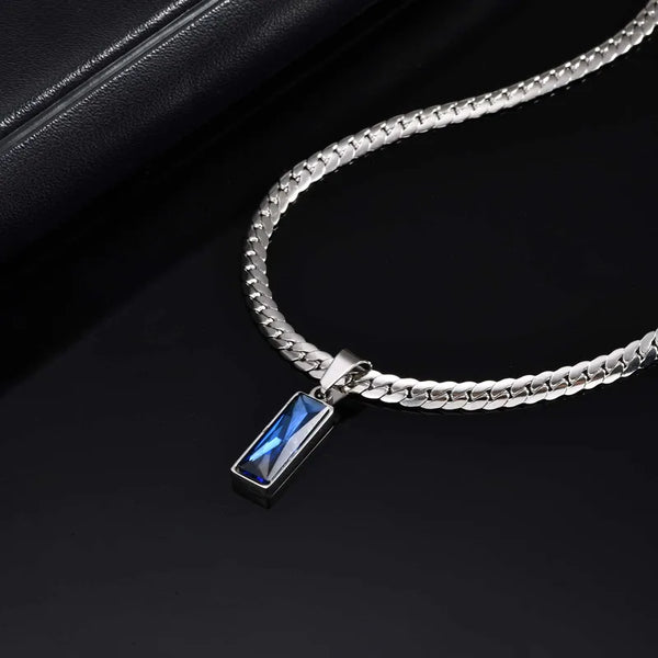 Rusty Silver Blue Stone Necklace