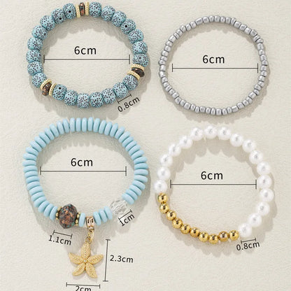 Rusty Women’s Multilayer Beaded Bracelet Set with Starfish Charm