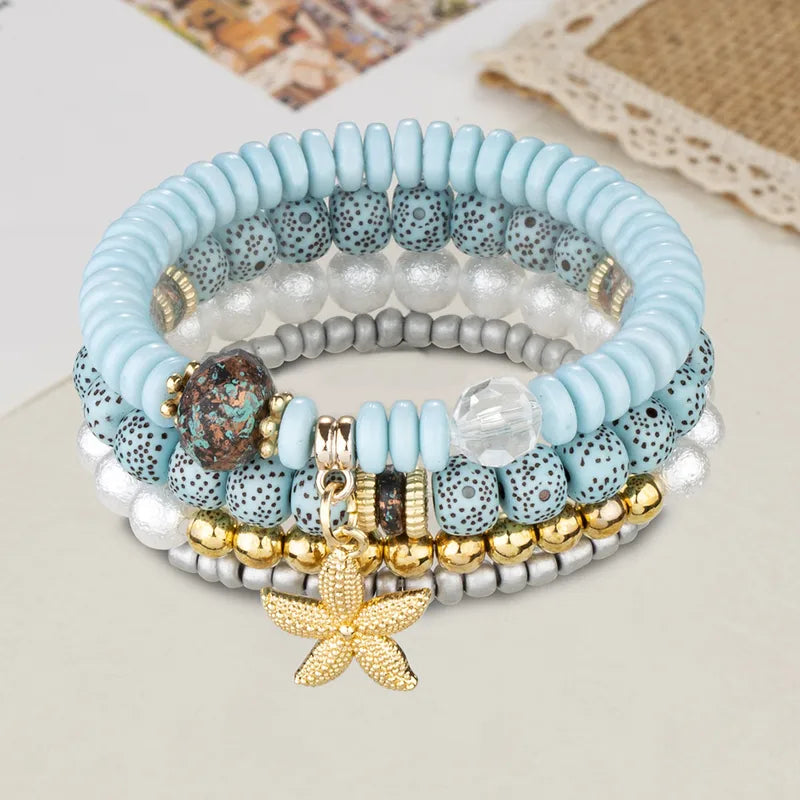Rusty Women’s Multilayer Beaded Bracelet Set with Starfish Charm