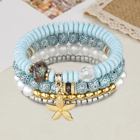 Rusty Women’s Multilayer Beaded Bracelet Set with Starfish Charm