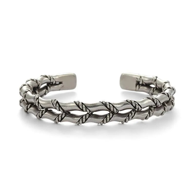 Rusty Silver Bamboo Cuff Bracelet