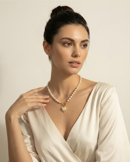 Elegant Pearl Beaded Necklace with Heart Pendant – Rust-Free Fashion by Rusty