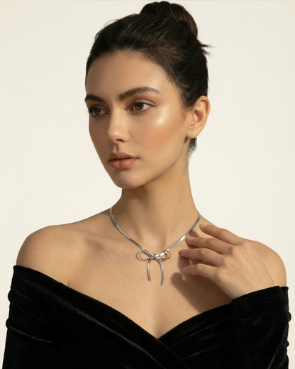 Elegant Silver Bow Pendant Necklace – Rust-Free Fashion by Rusty