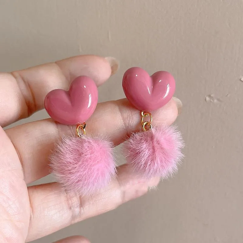Rusty Blush Heart Fur Earrings