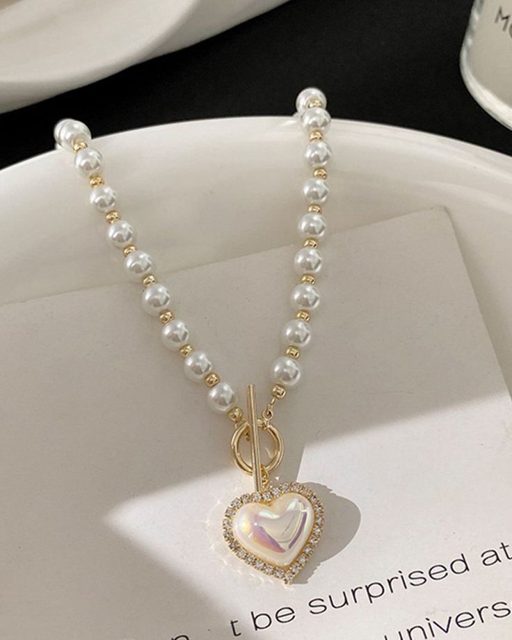 Elegant Pearl Beaded Necklace with Heart Pendant – Rust-Free Fashion by Rusty