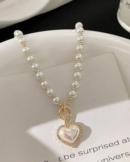 Elegant Pearl Beaded Necklace with Heart Pendant – Rust-Free Fashion by Rusty