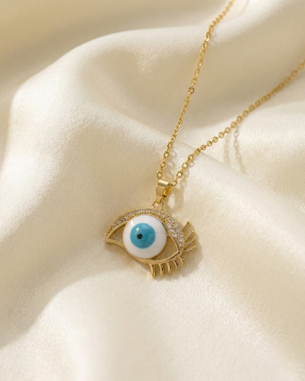 Golden Evil Eye Necklace – Protective Blue Charm Pendant by Rusty