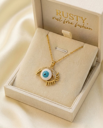 Golden Evil Eye Necklace – Protective Blue Charm Pendant by Rusty