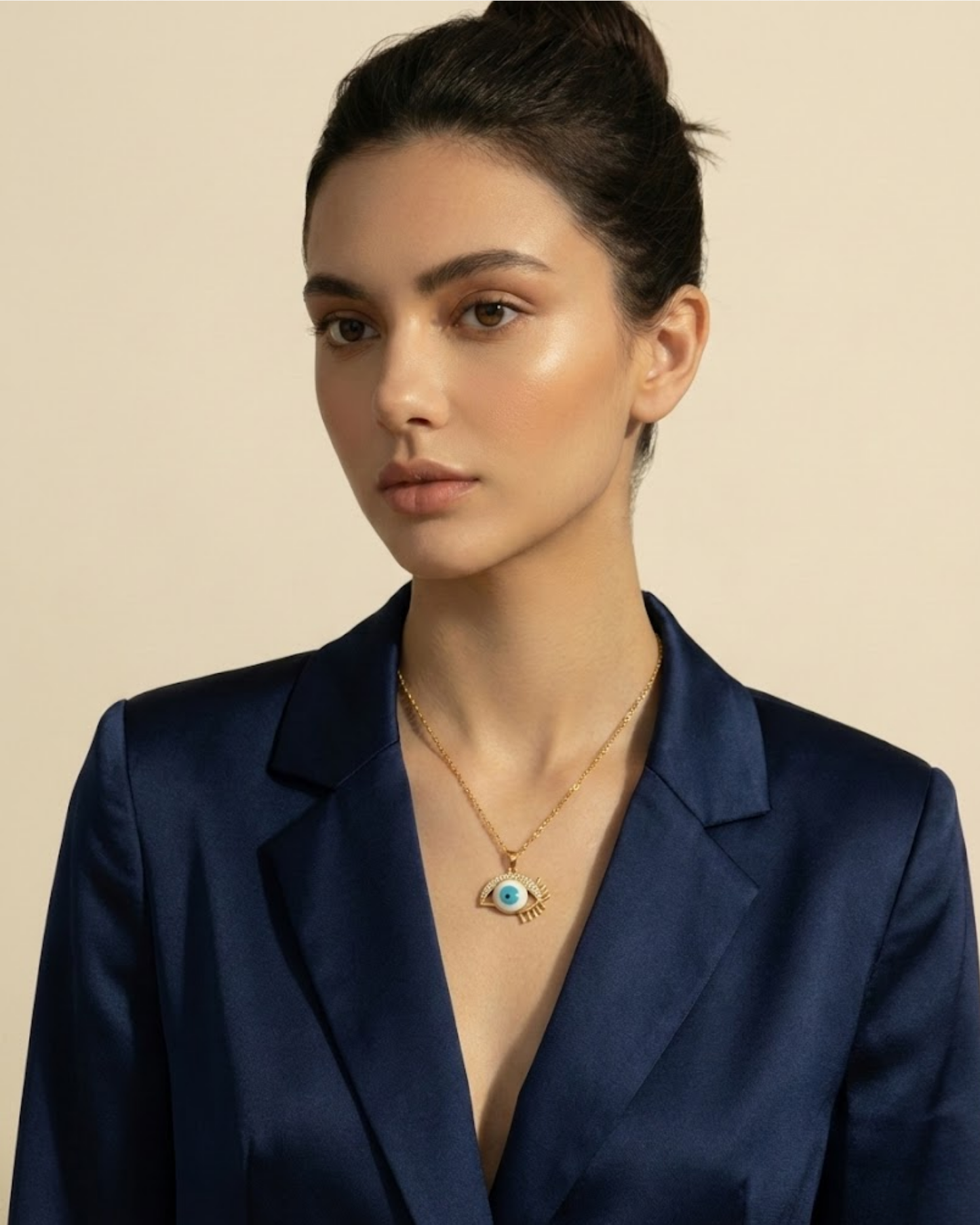 Golden Evil Eye Necklace – Protective Blue Charm Pendant by Rusty