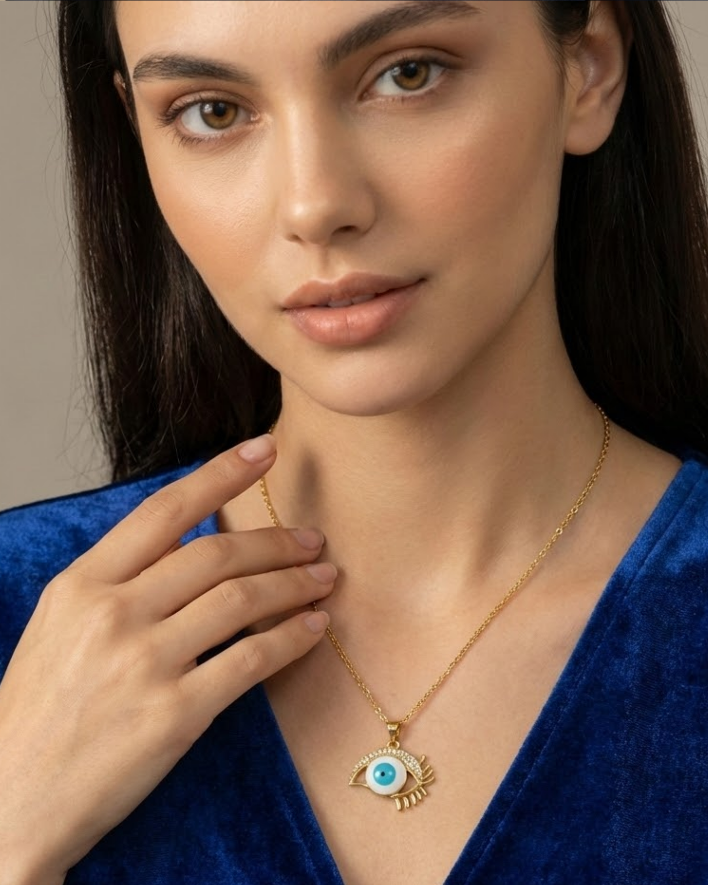 Golden Evil Eye Necklace – Protective Blue Charm Pendant by Rusty