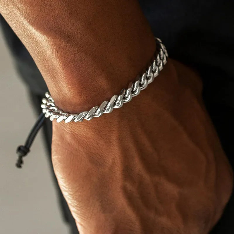 Rusty Classic Silver Chain Bracelet for Men