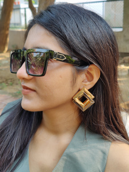 Rusty Bold Geometric Square Stud Earrings