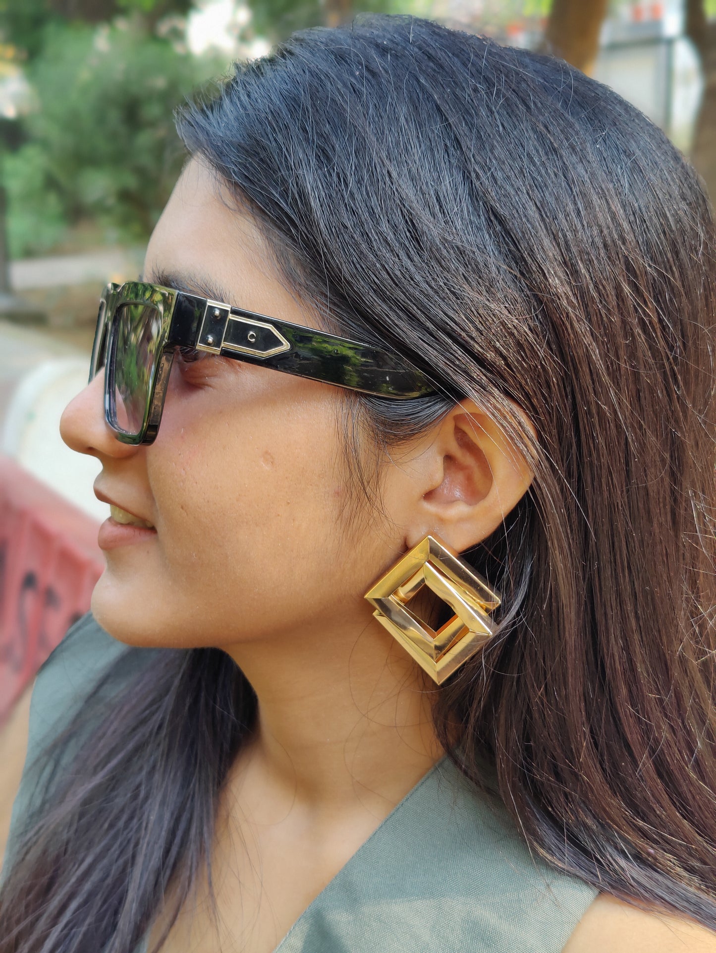 Rusty Bold Geometric Square Stud Earrings