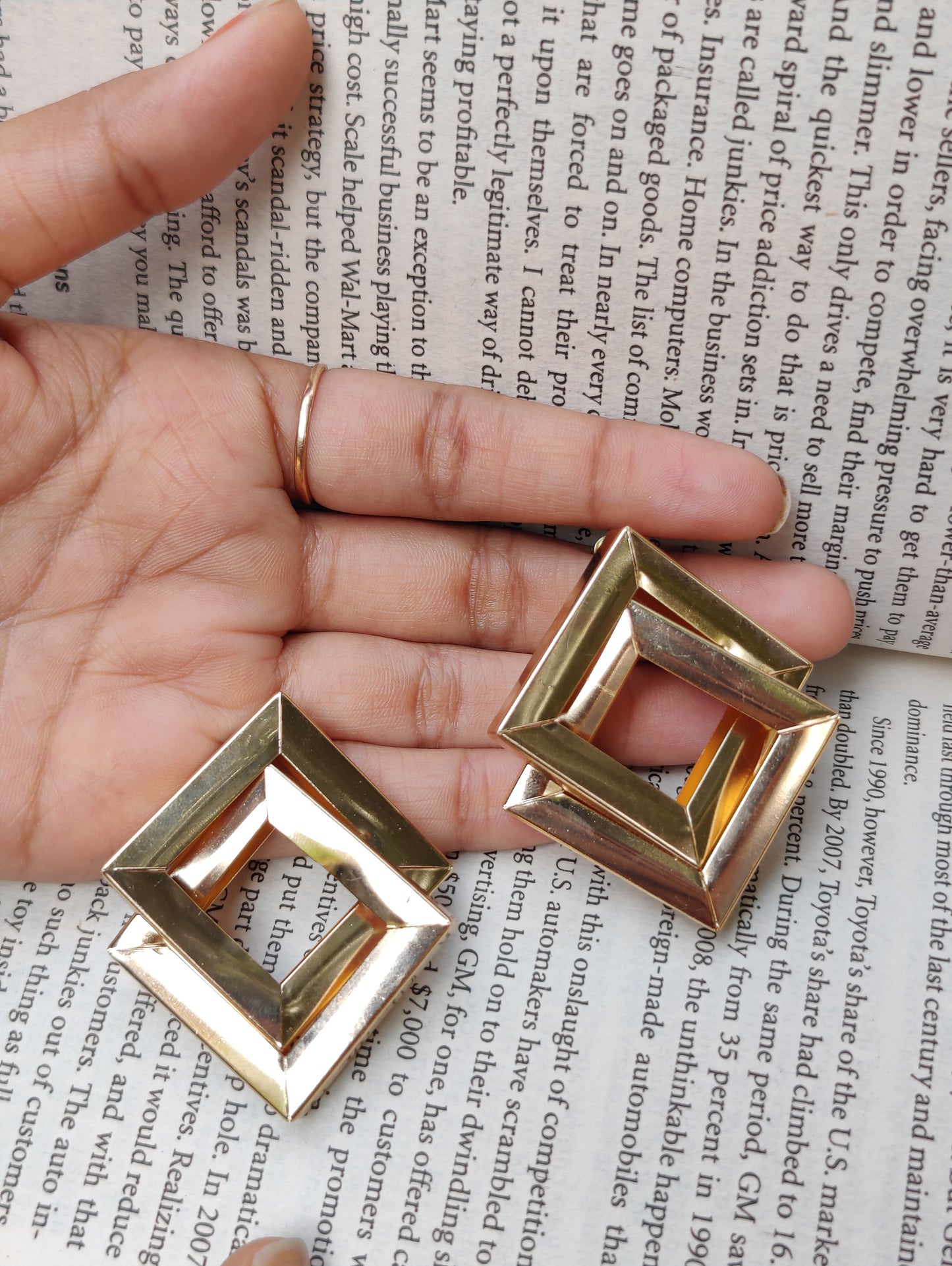 Rusty Bold Geometric Square Stud Earrings