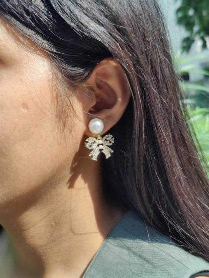 Rusty Pearl Bow Drop Earrings