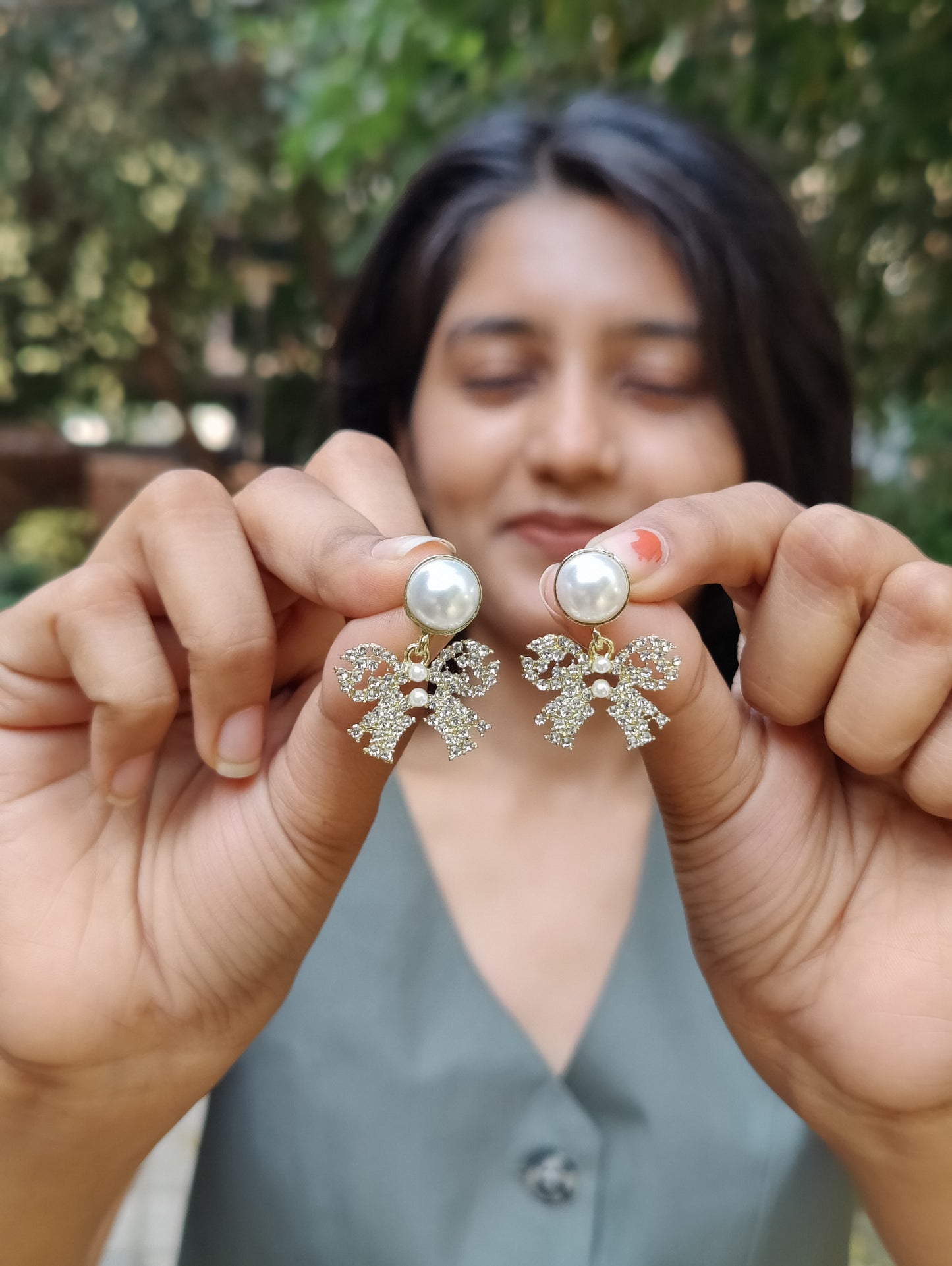 Rusty Pearl Bow Drop Earrings