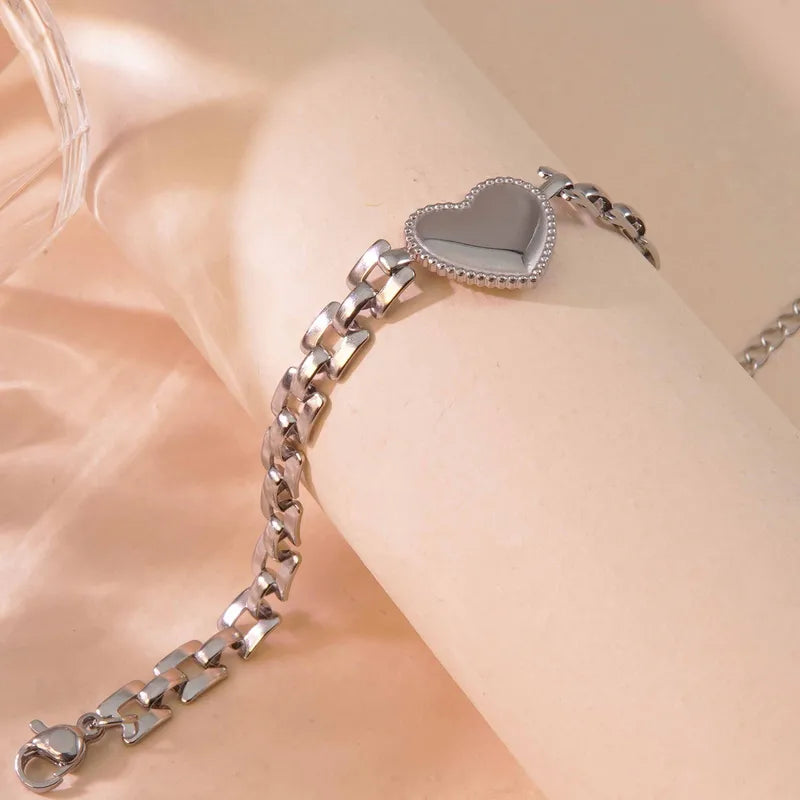 Rusty Silver Heart Charm Bracelet