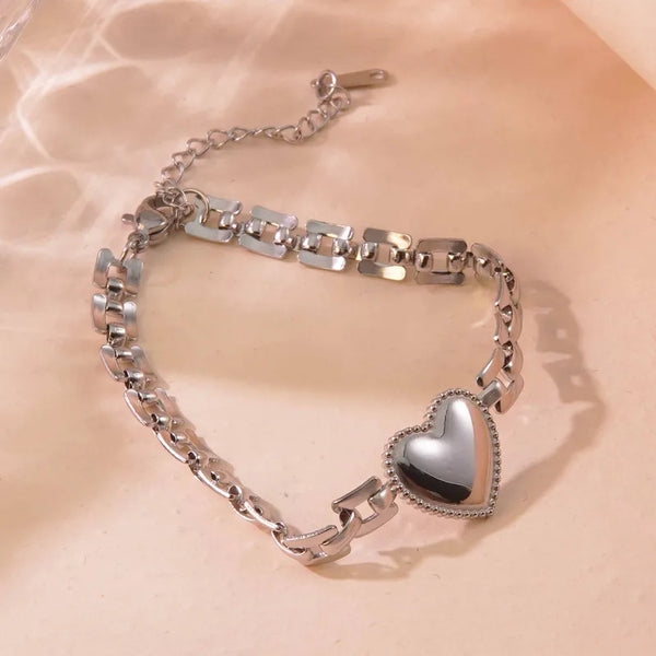 Rusty Silver Heart Charm Bracelet