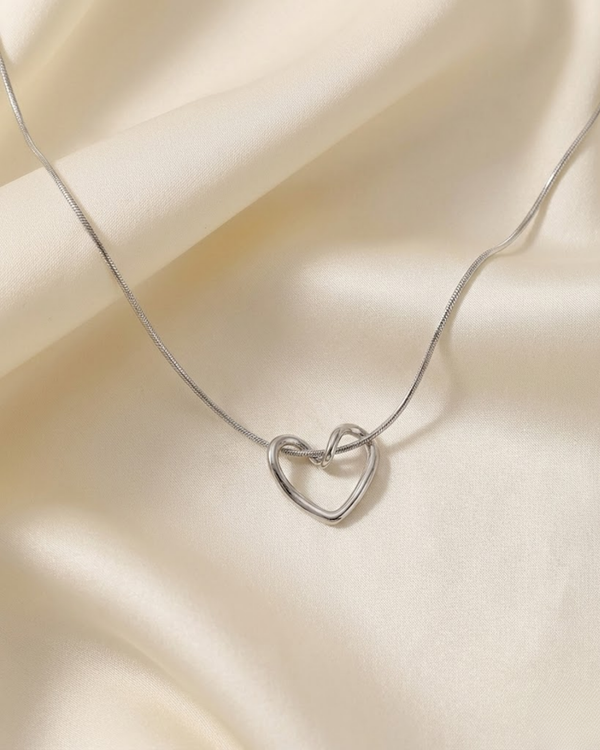 Minimalist Hollow Heart Pendant Necklace – Silver-Tone by Rusty