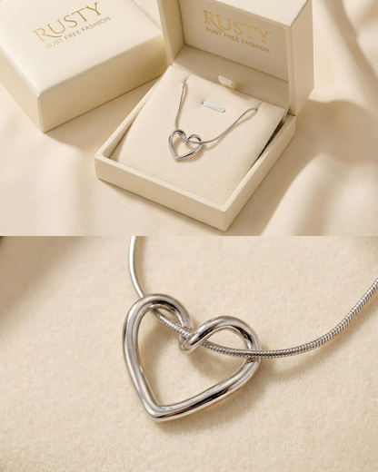 Minimalist Hollow Heart Pendant Necklace – Silver-Tone by Rusty