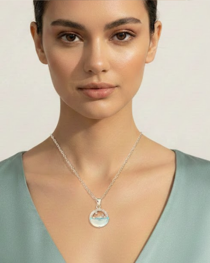 Moon & Ocean Wave Pendant Necklace – Silver-Tone Crystal Charm by Rusty