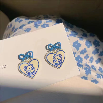 Rusty Teddy Heart Bow Earrings