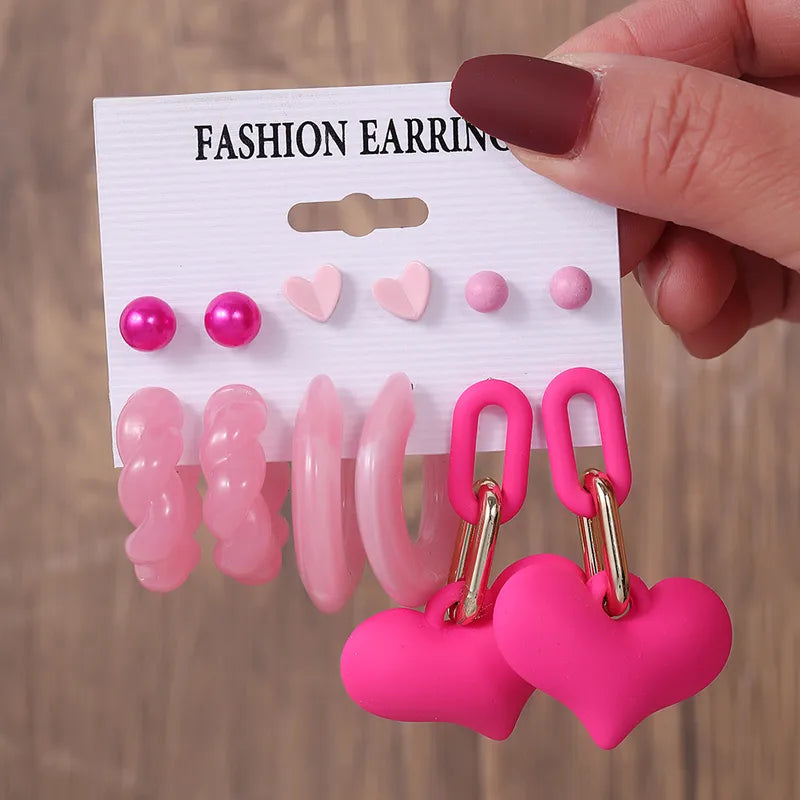 Rusty Pink Multi-Style Earring Set (7 Pairs)