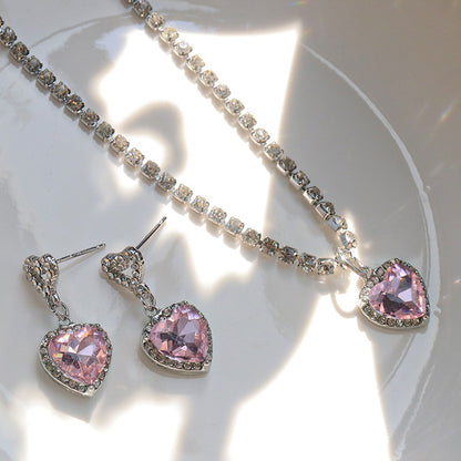 Sparkling Pink Heart Crystal Necklace – Elegant Statement Jewellery by Rusty