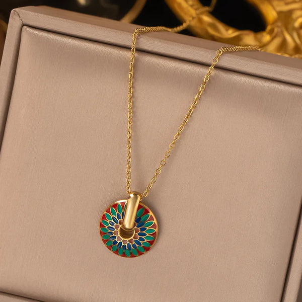 Vibrant Mandala Necklace & Earrings Set – Colorful Enamel Jewelry by Rusty