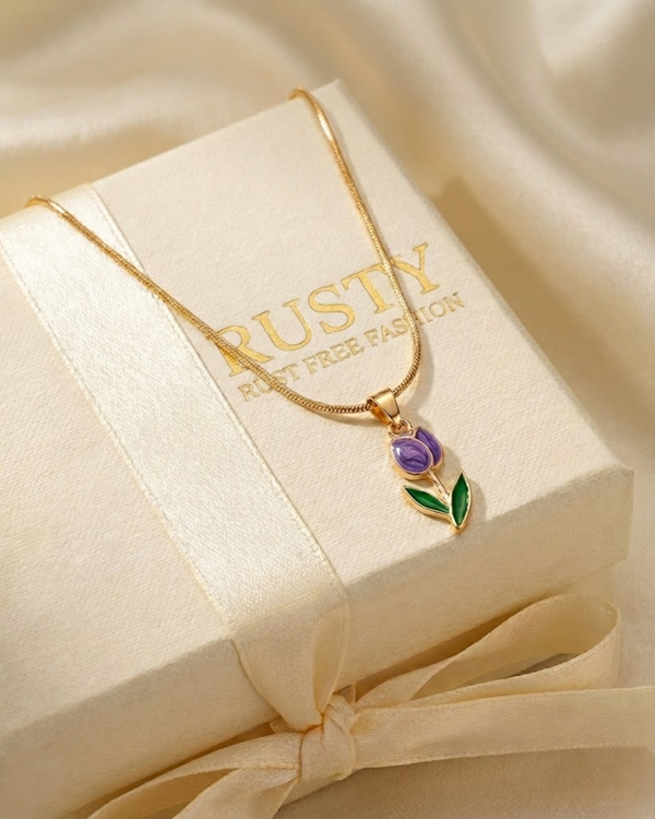 Purple Blossom Enamel Pendant Necklace – Rusty