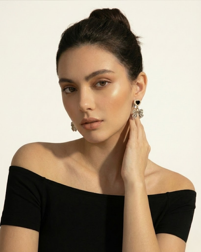 Rusty Black Heart Bow Drop Earrings