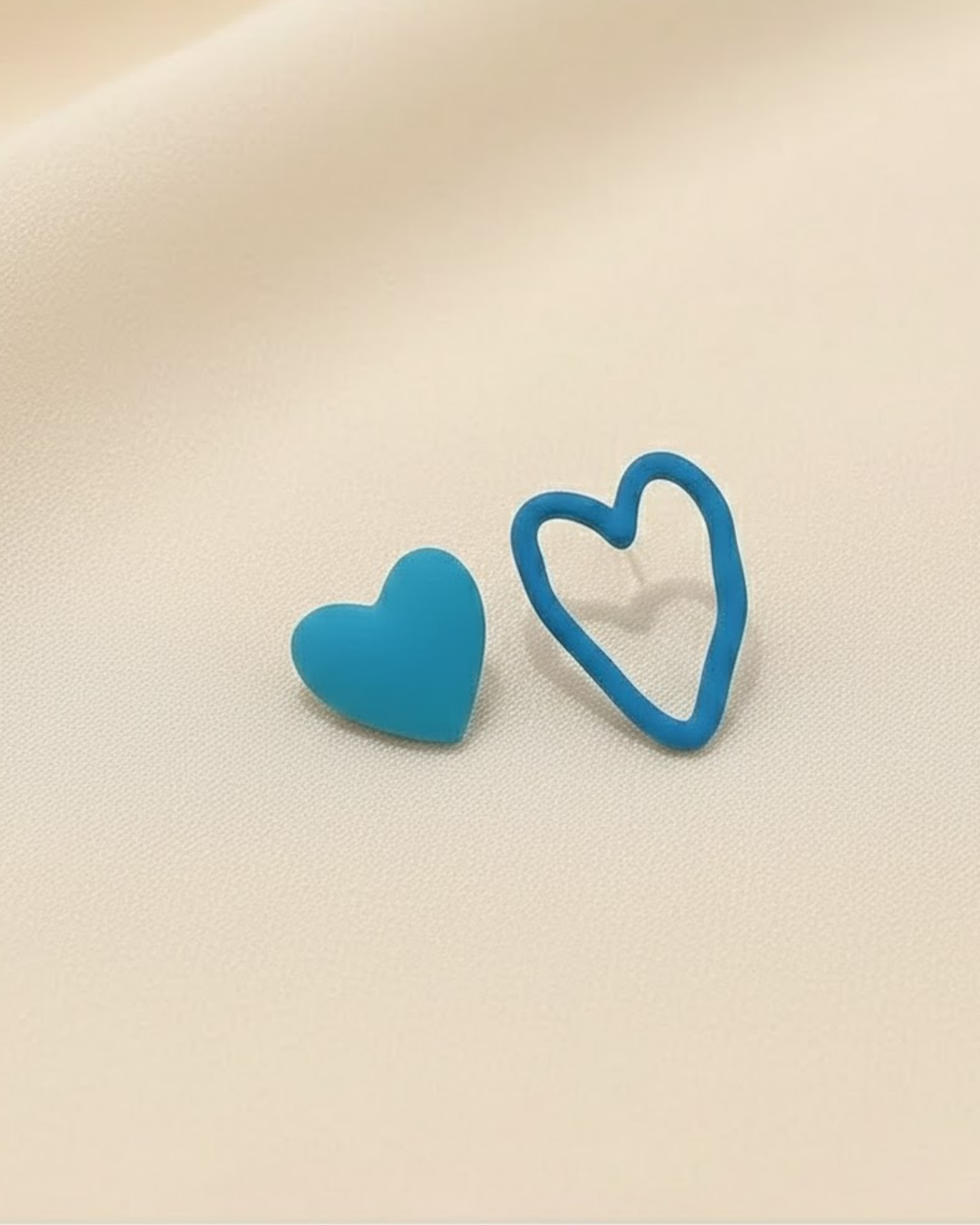 Rusty Blue Heart Mismatch Stud Earrings