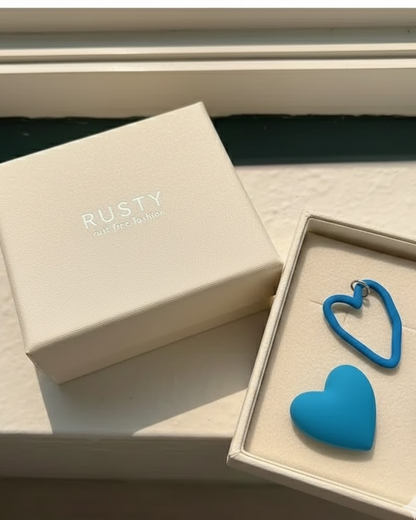 Rusty Blue Heart Mismatch Stud Earrings
