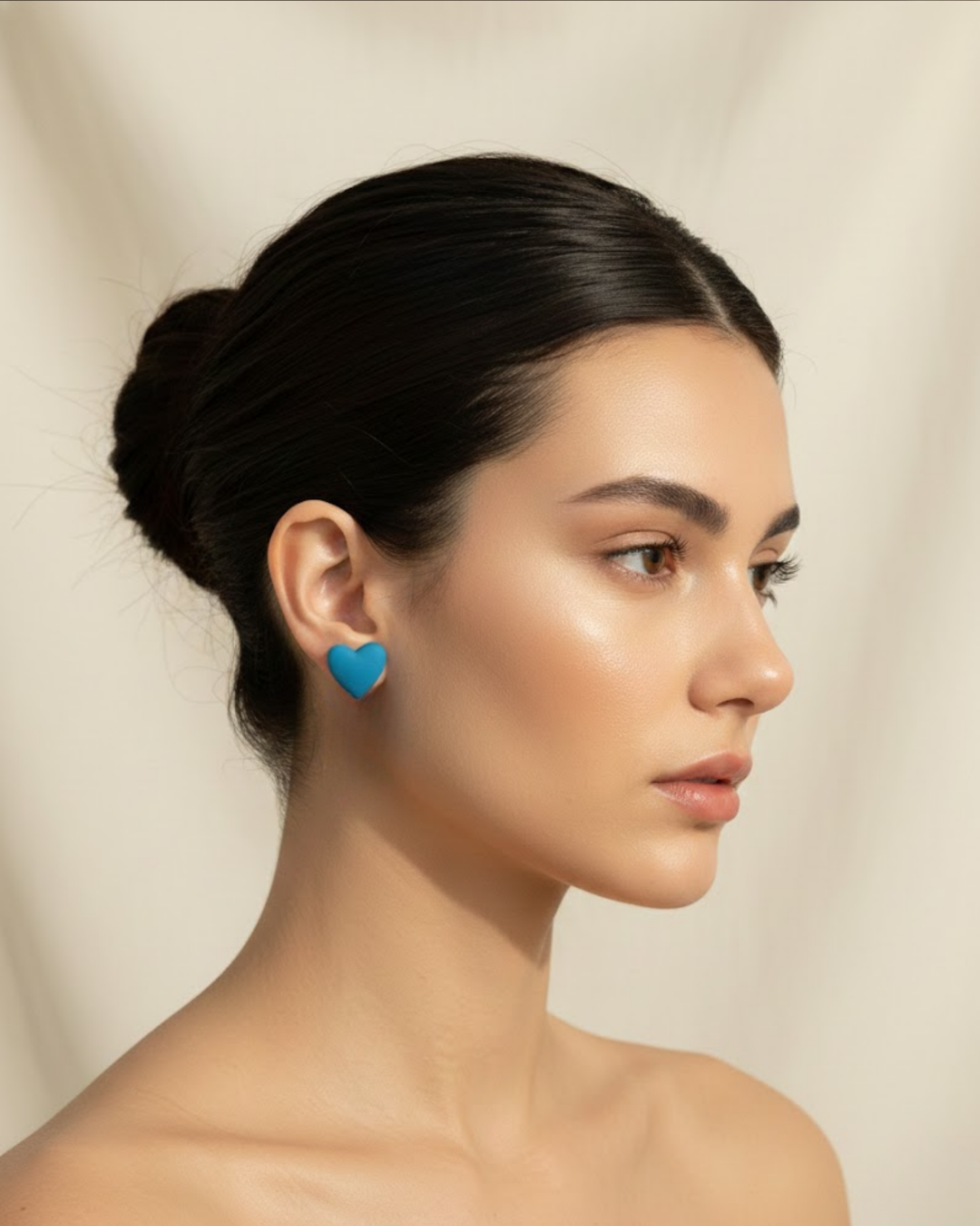 Rusty Blue Heart Mismatch Stud Earrings