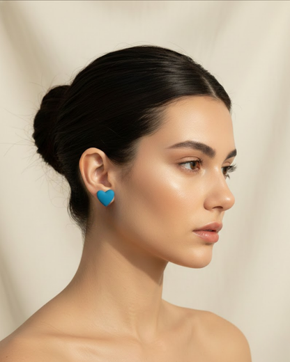 Rusty Blue Heart Mismatch Stud Earrings