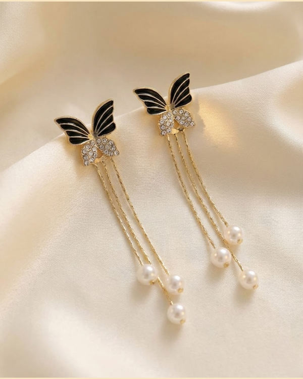 Rusty Blue Leaf Pearl Earrings