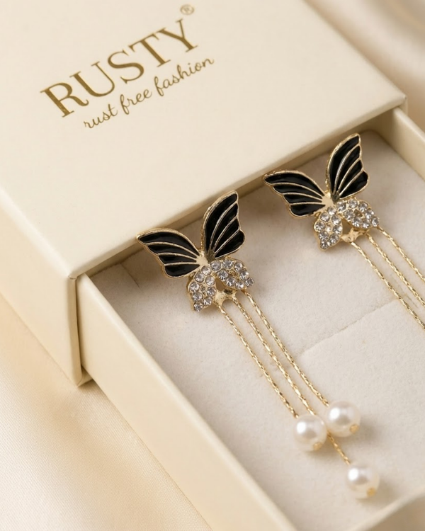 Rusty Blue Leaf Pearl Earrings