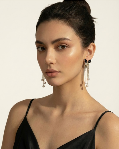 Rusty Blue Leaf Pearl Earrings