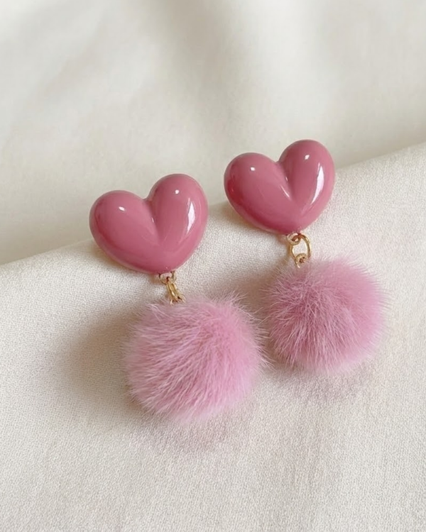 Rusty Blush Heart Fur Earrings