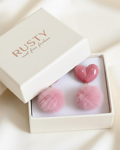 Rusty Blush Heart Fur Earrings