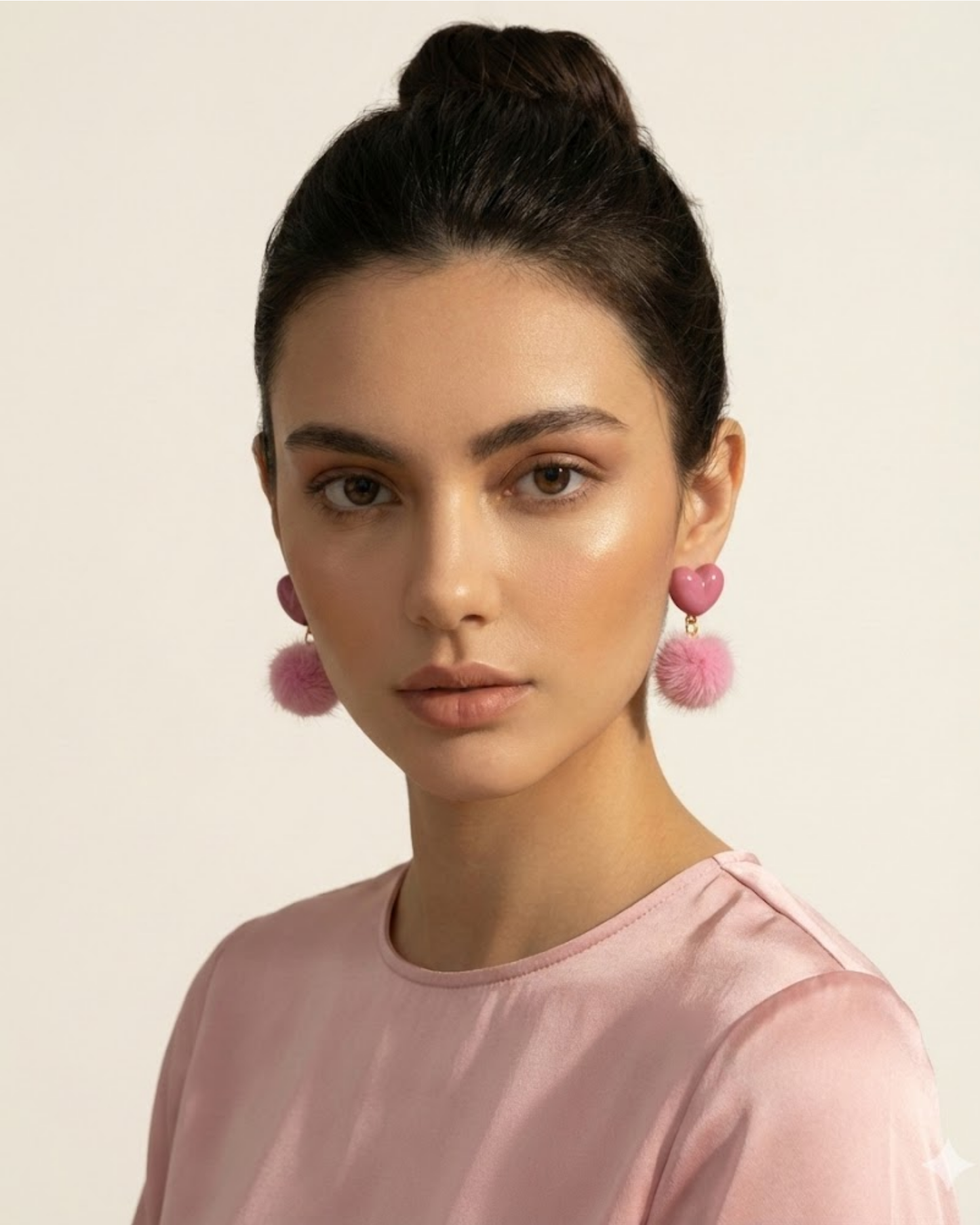 Rusty Blush Heart Fur Earrings